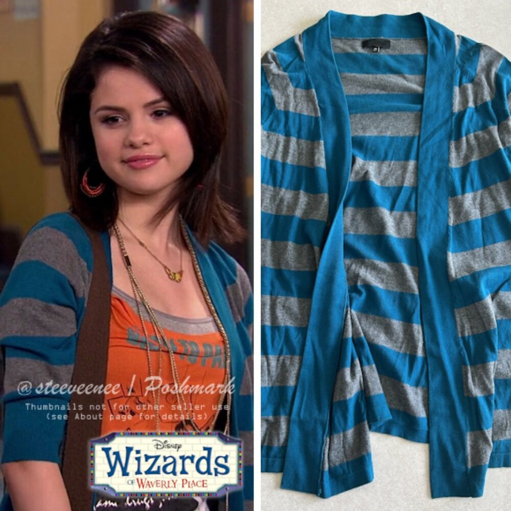 Blue Gray Striped Short Sleeve Cardigan ASO Alex Russo